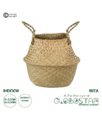 GloboStar® Artificial Garden IBIZA 20195 Διακοσμητικό Ψάθινο Καλάθι - Κασπώ Γλάστρα - Flower Pot  Μπεζ Π23cm x Υ30cm